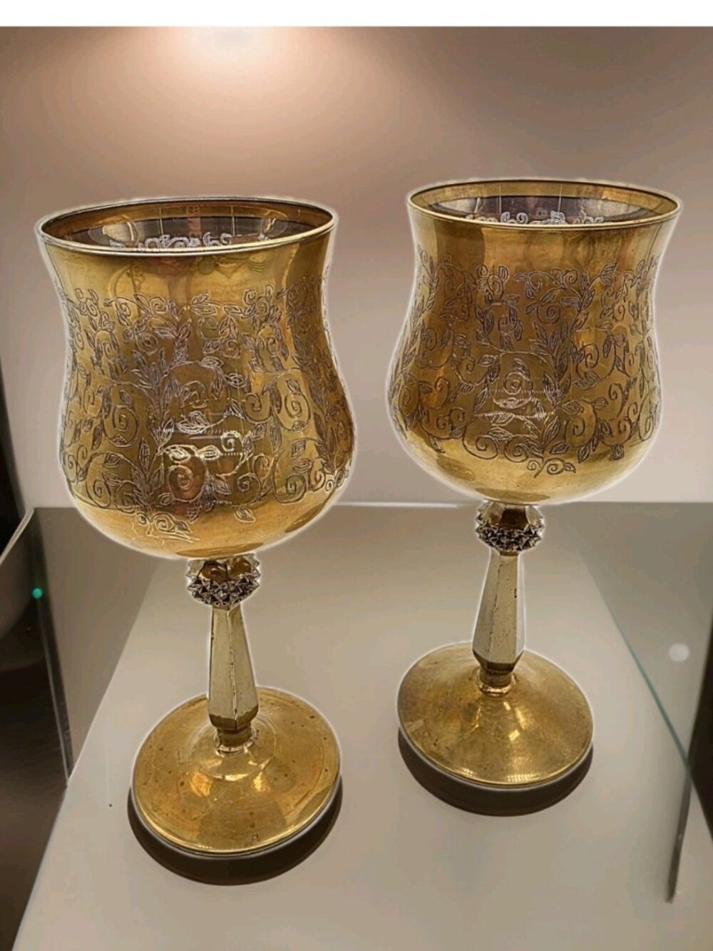 Arte Italica Etched Gold Wine Glass Pair Elegant Boho Glam Wedding